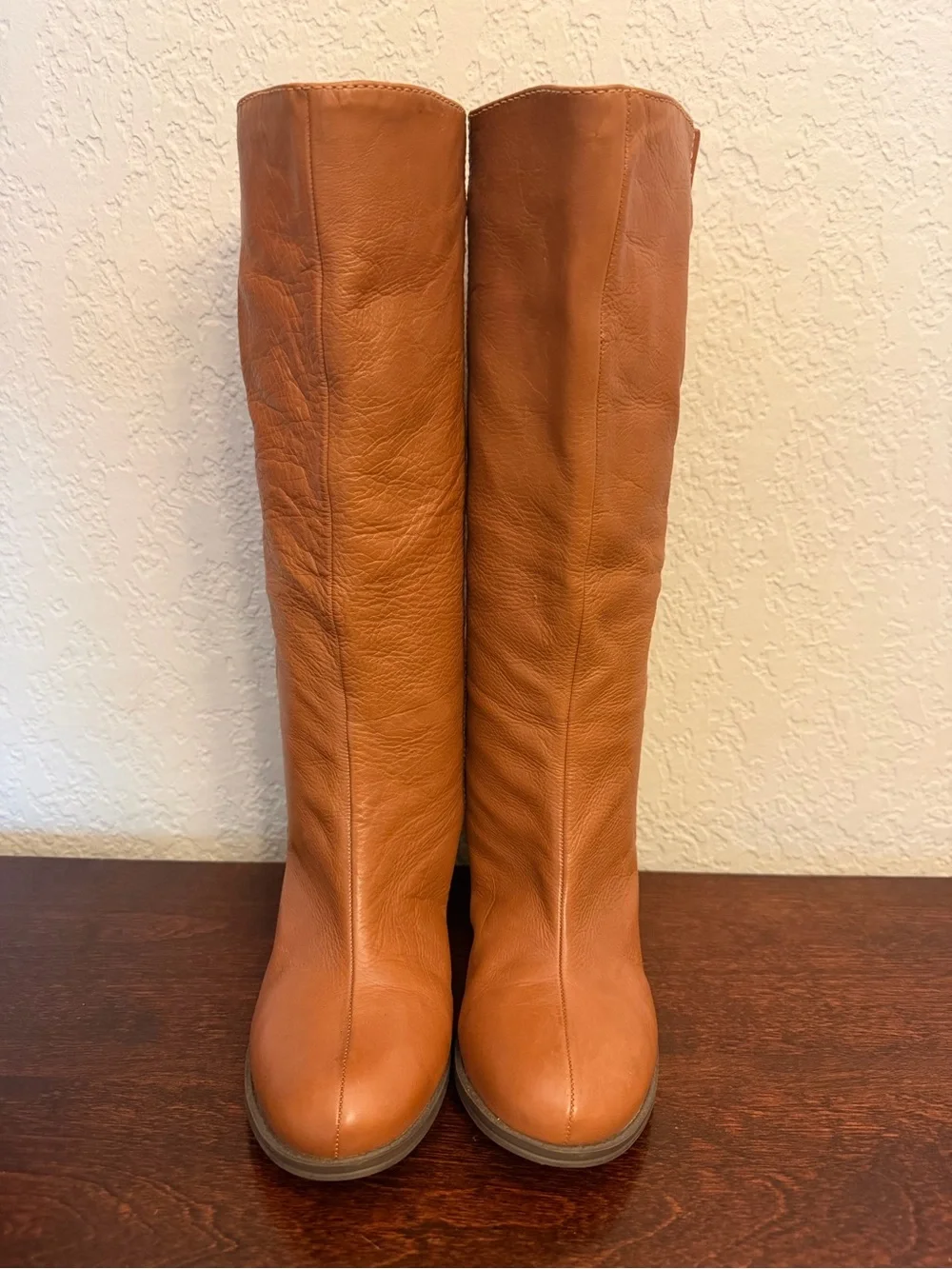 Nurture Lucia Boots Women's Size 8M Pebble English Tan Leather Knee High PullOn